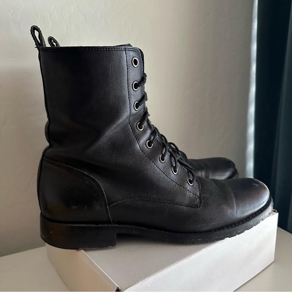 Frye Veronica Lace Up Combat Boots - Black Leather 9.5